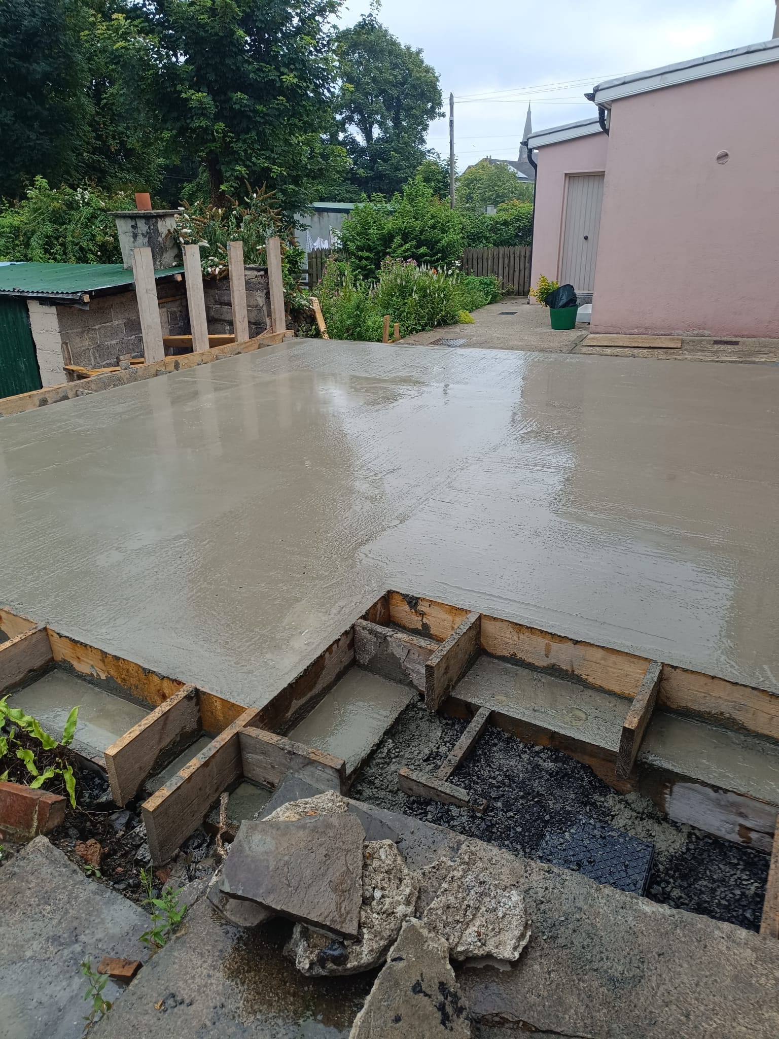Freshly poured concrete slab